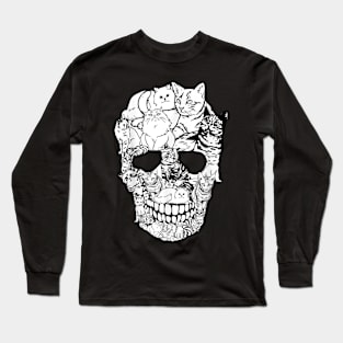 Cat Skull Shirt - Kitty Skeleton Halloween Costume Skull Cat Long Sleeve T-Shirt